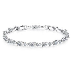 White Gold Tennis Bracelet 3mm CZ Cubic Zirconia Classic Wedding Bracelet Women